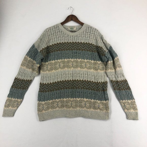 Blarney VTG Men's Size X-Large Blue Brown Cream Striped Linen Blend Knit Sweater - Picture 1 of 8